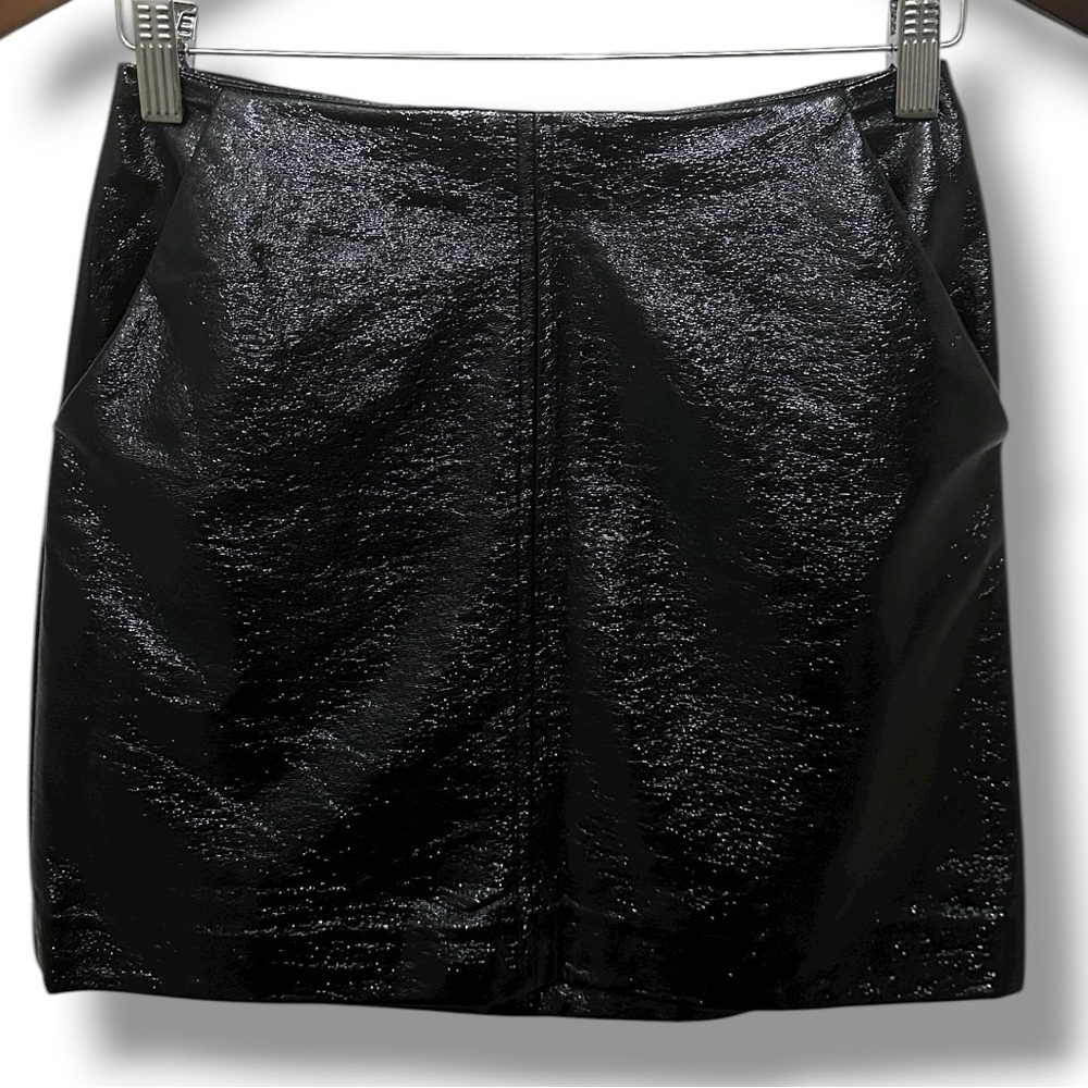 424 Leith | NWOT Black Faux Patent Leather Mini Skirt (size XS) - Picture 5 of 14